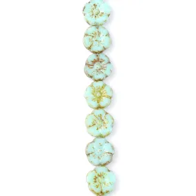 10mm Seafoam Green Silk with Picasso Finish Hibiscus Flower Czech Glass Beads from Raven's Journey