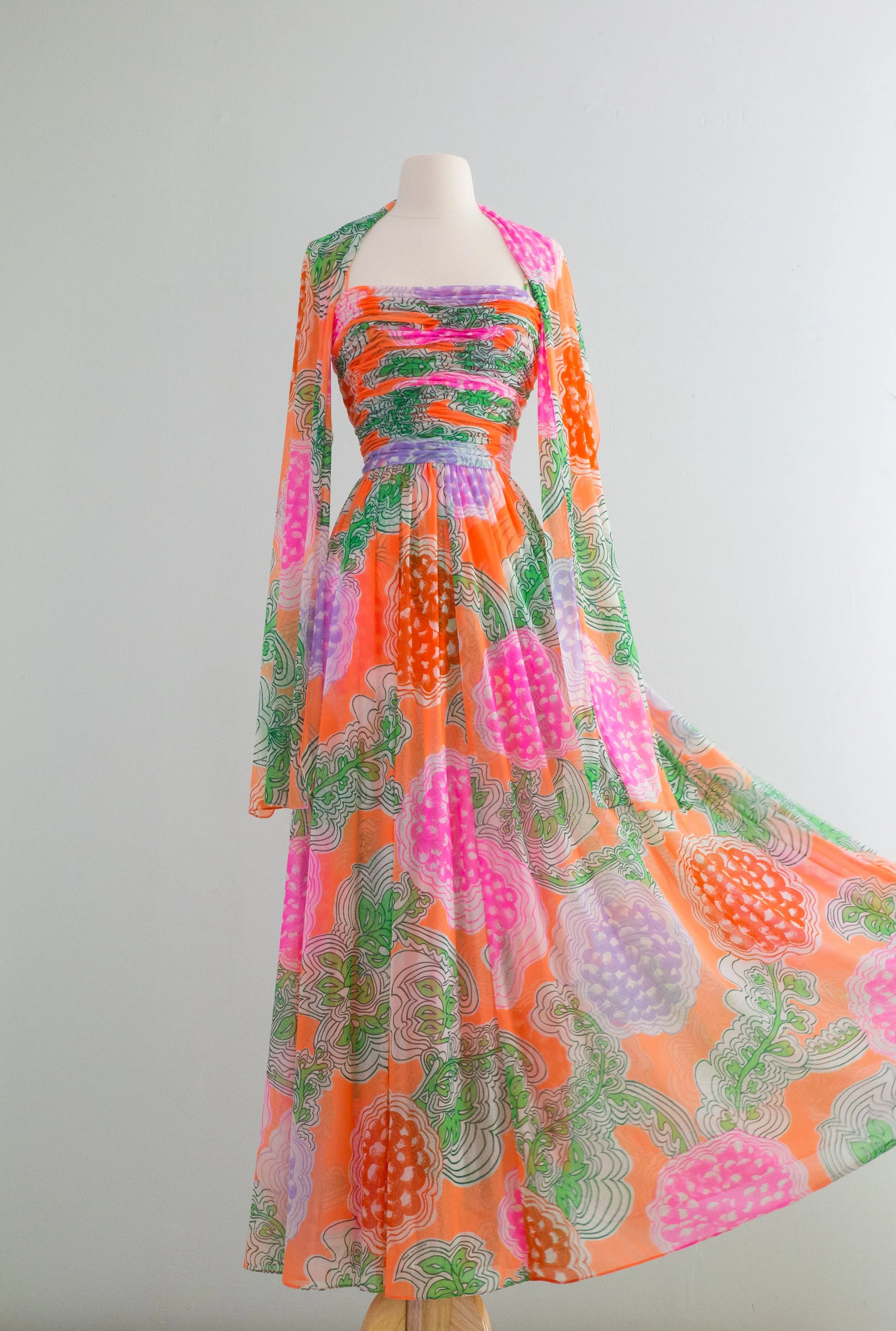 1970s Wildfire Chiffon Gown by Lillie Rubin / XS