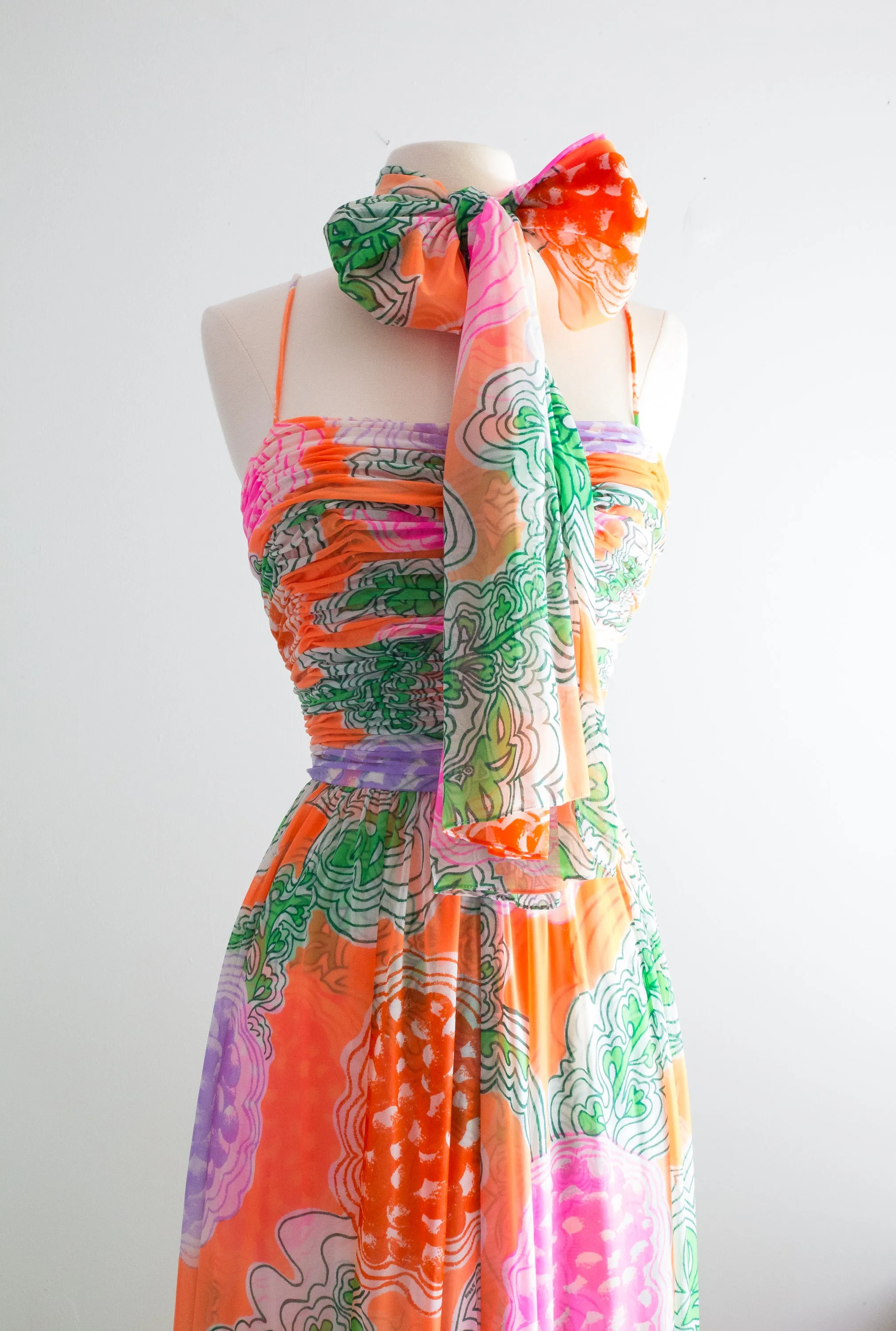 1970s Wildfire Chiffon Gown by Lillie Rubin / XS
