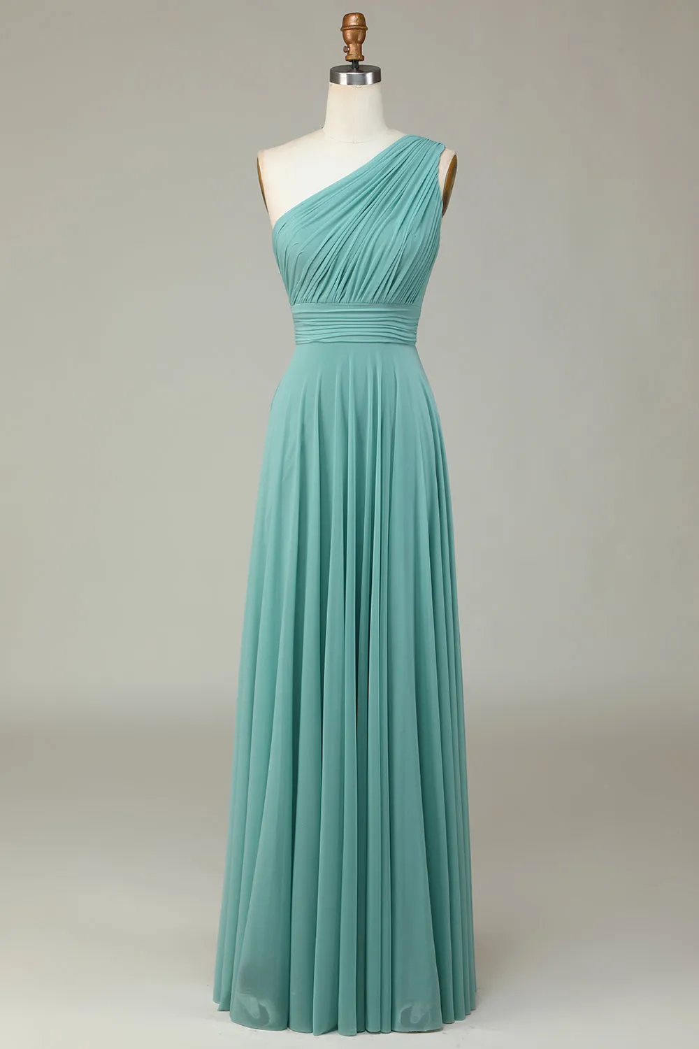 A-Line One Shoulder Sea Glass Long Bridesmaid Dress
