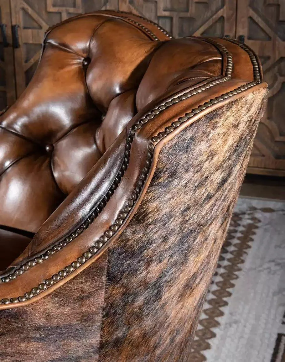 Brindle Cowhide & Tufted Leather Swivel Glider