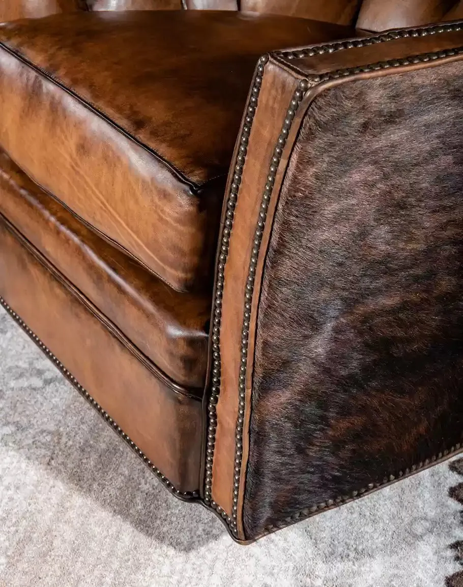 Brindle Cowhide & Tufted Leather Swivel Glider