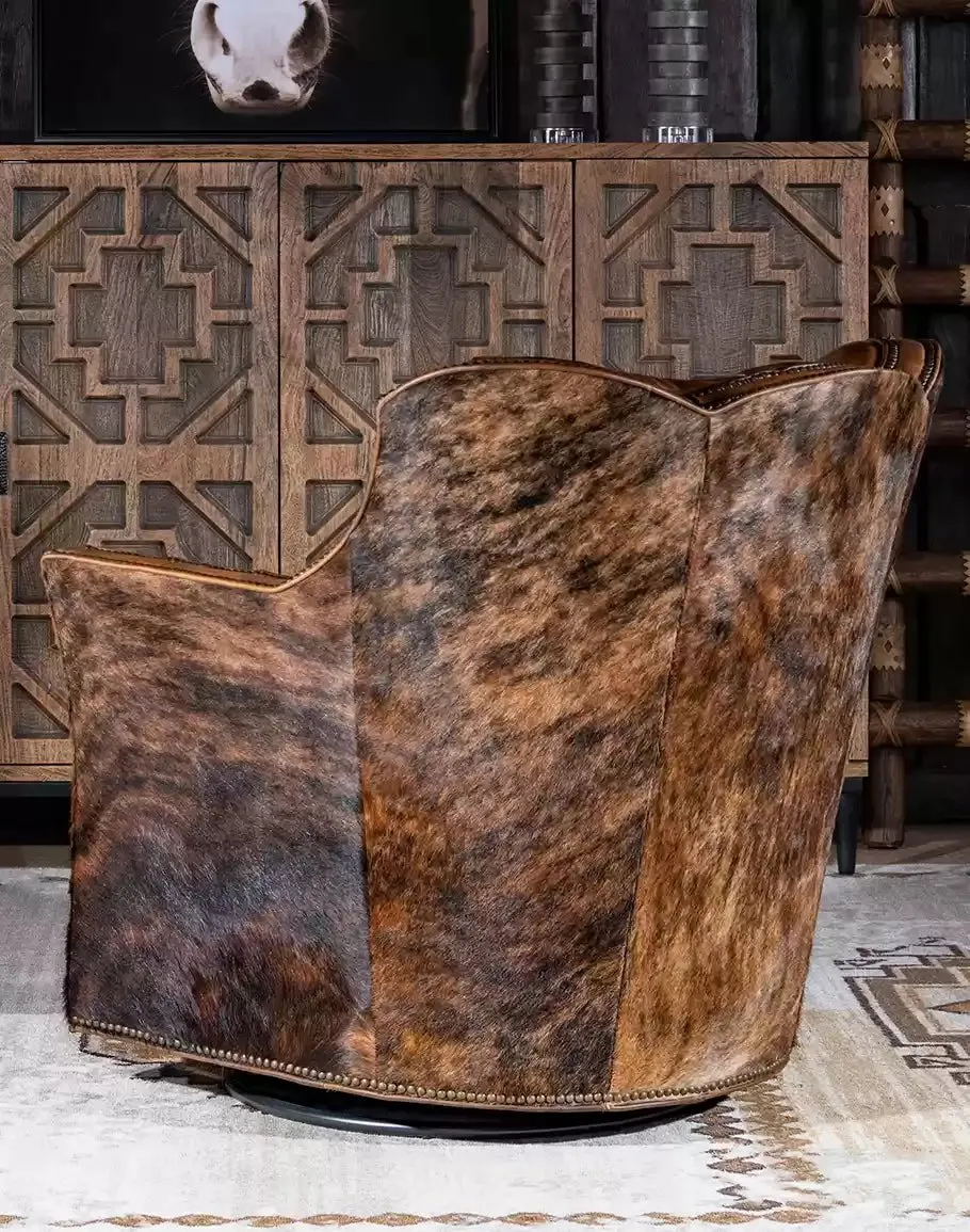 Brindle Cowhide & Tufted Leather Swivel Glider