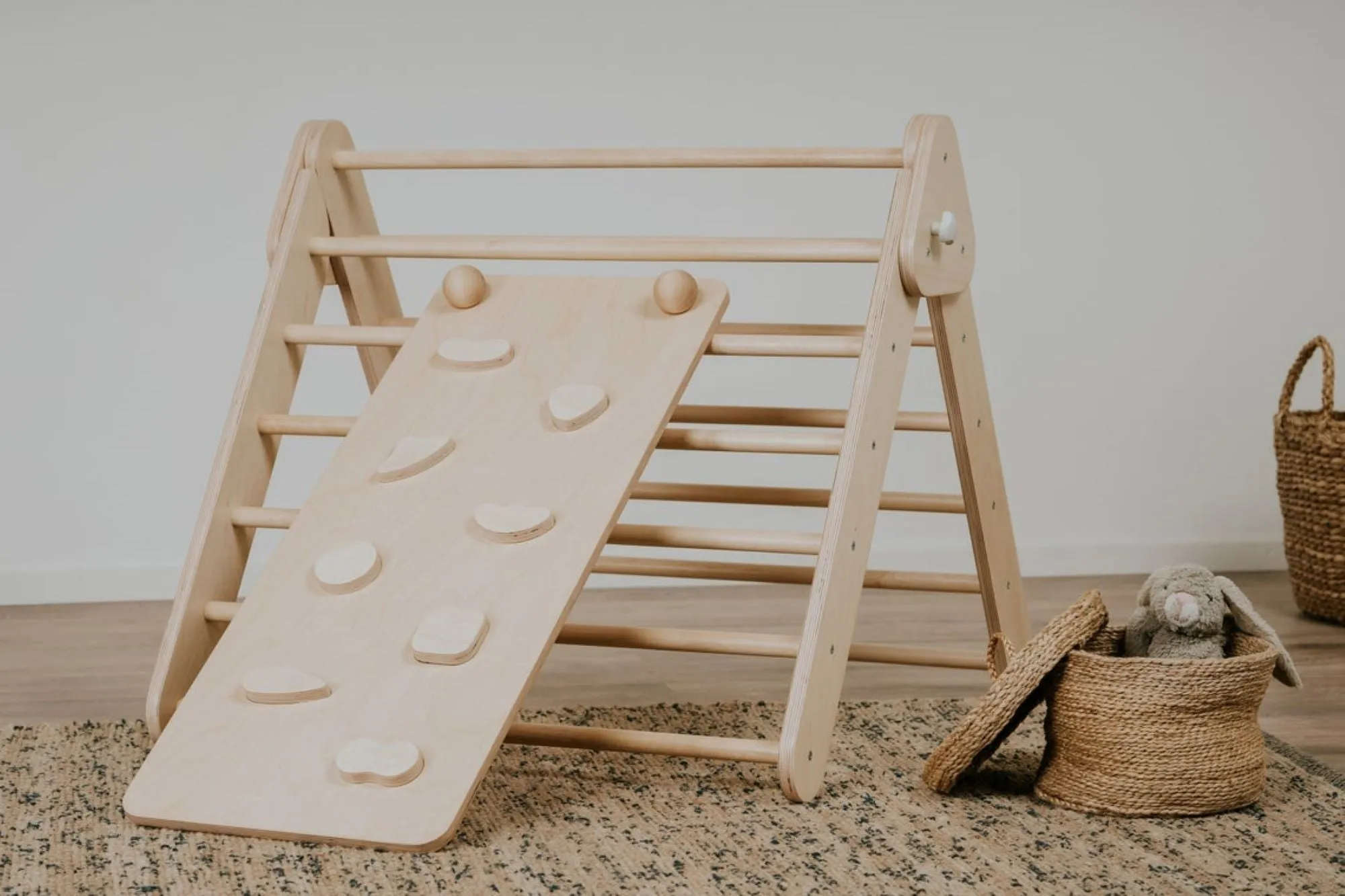 Children's Natural indoor Climbing Triangle and Swedish Wall 2in1, Montessori Triangle, Climber, Climbing Triangle Set, plus balance board.