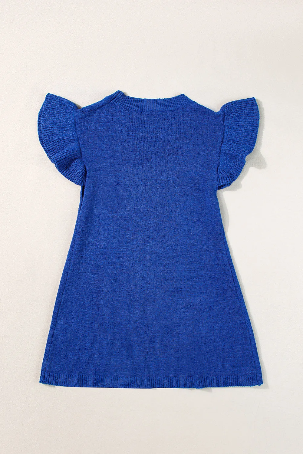 Dark Blue Ruffle Sleeve Knitted Sweater Top