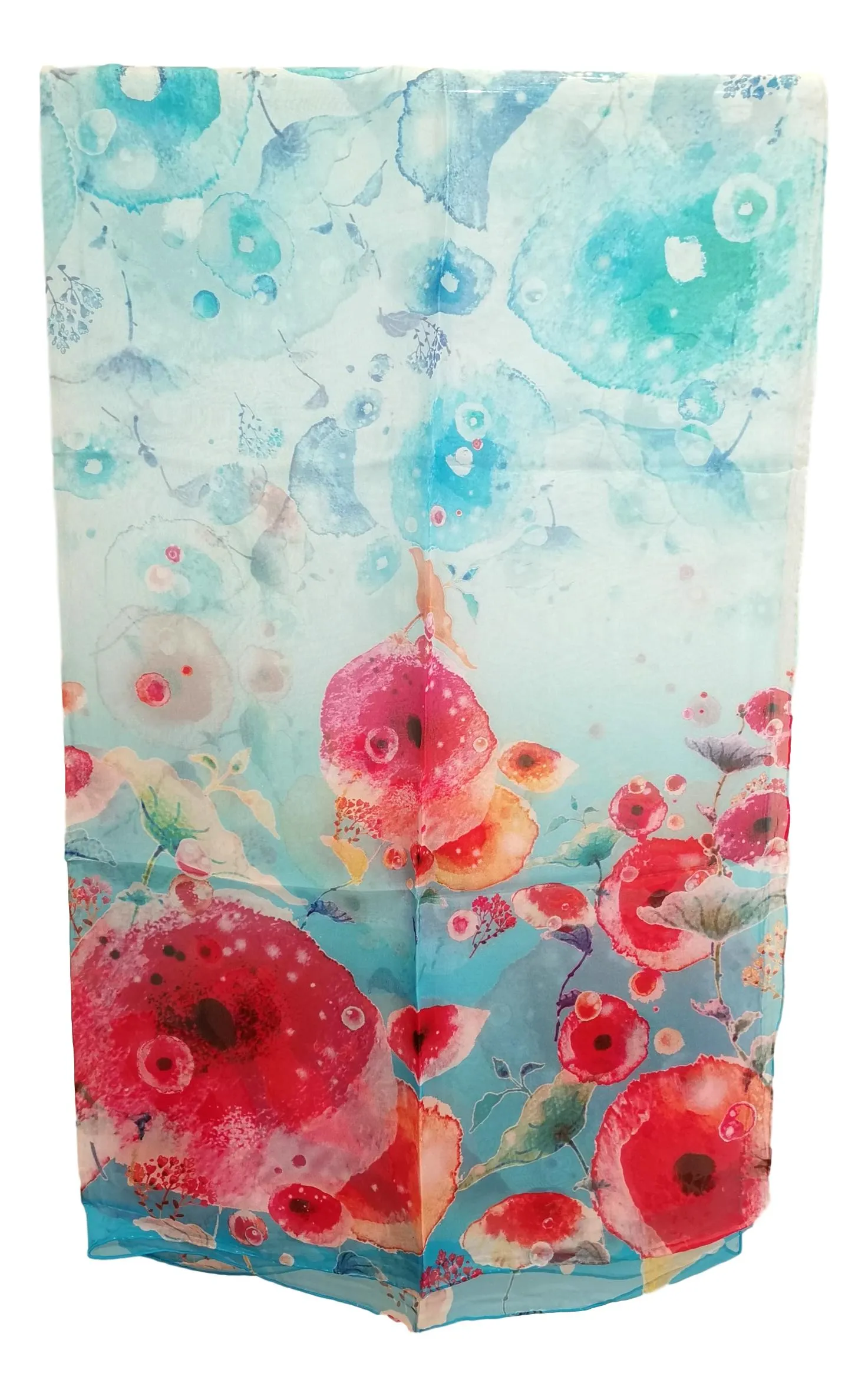 Extra Wide High Quality Silk Chiffon Scarf Blue Theme Floral Print SCH520