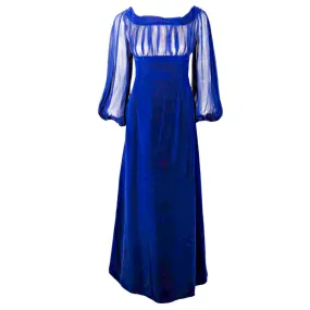 GIVENCHY Blue Velvet Off Shoulder Gown w/ Chiffon Sleeves
