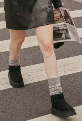 Grey Cable Knit Mid-Calf Socks