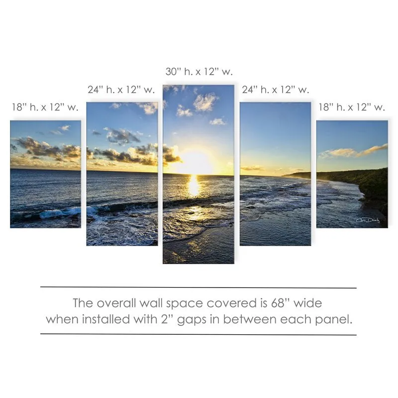 Ingia 5 Piece Wrapped Sunshine on Sea Horizontal Wood Canvas Photograph