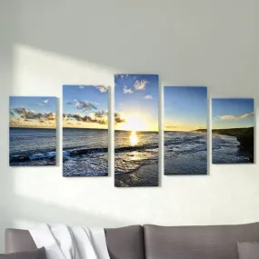 Ingia 5 Piece Wrapped Sunshine on Sea Horizontal Wood Canvas Photograph