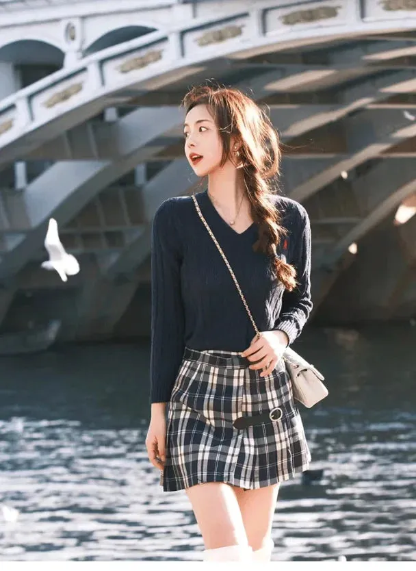 Knitted Top Casual Short Pullovers Lady Sweater V-neck Slim Solid Womens Jumper  Autumn Winter Female Long Sleeve Twist Traf