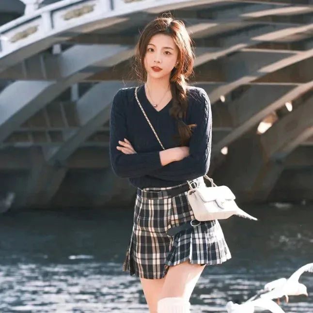 Knitted Top Casual Short Pullovers Lady Sweater V-neck Slim Solid Womens Jumper  Autumn Winter Female Long Sleeve Twist Traf