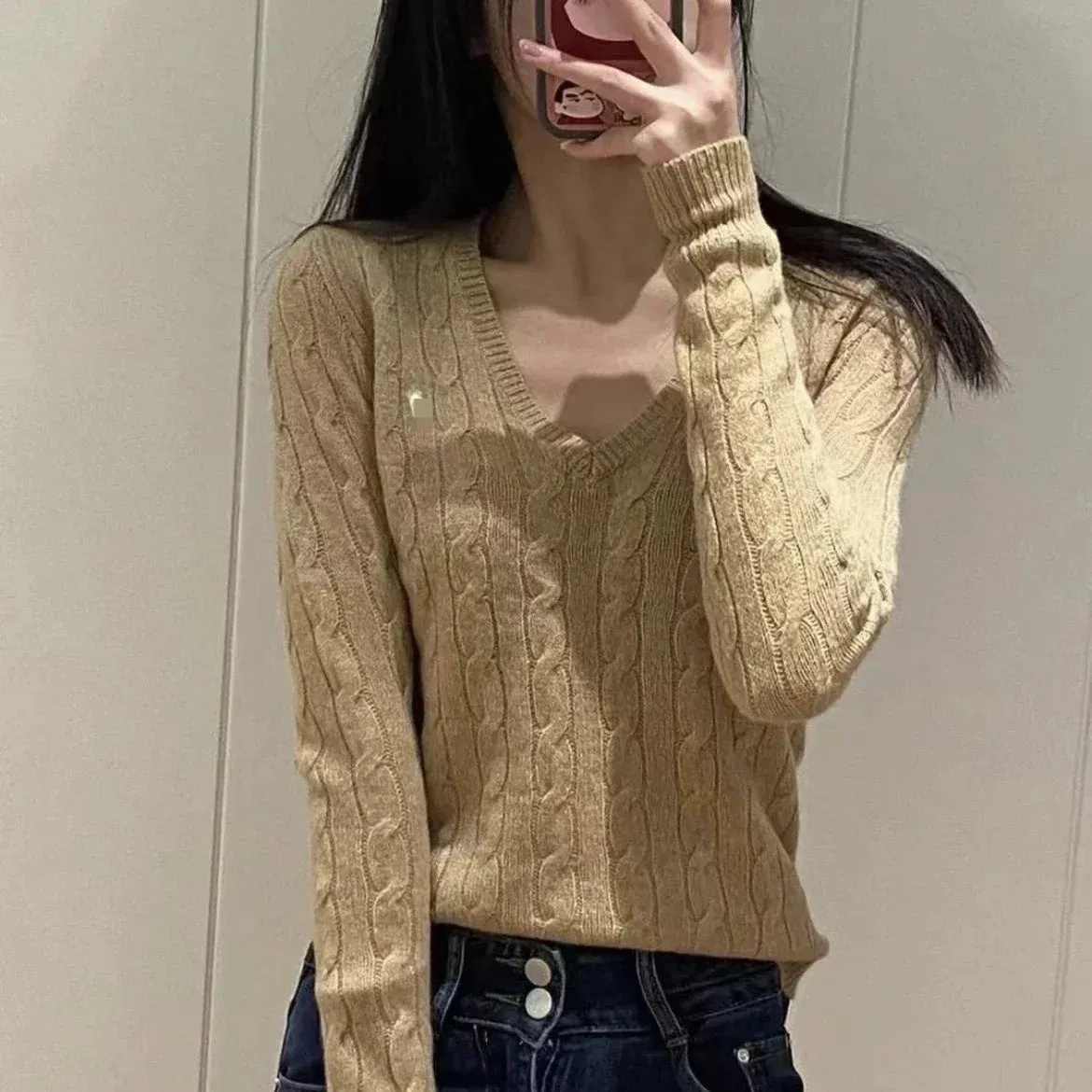 Knitted Top Casual Short Pullovers Lady Sweater V-neck Slim Solid Womens Jumper  Autumn Winter Female Long Sleeve Twist Traf