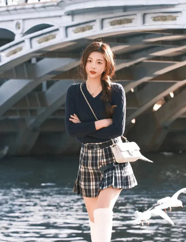 Knitted Top Casual Short Pullovers Lady Sweater V-neck Slim Solid Womens Jumper  Autumn Winter Female Long Sleeve Twist Traf