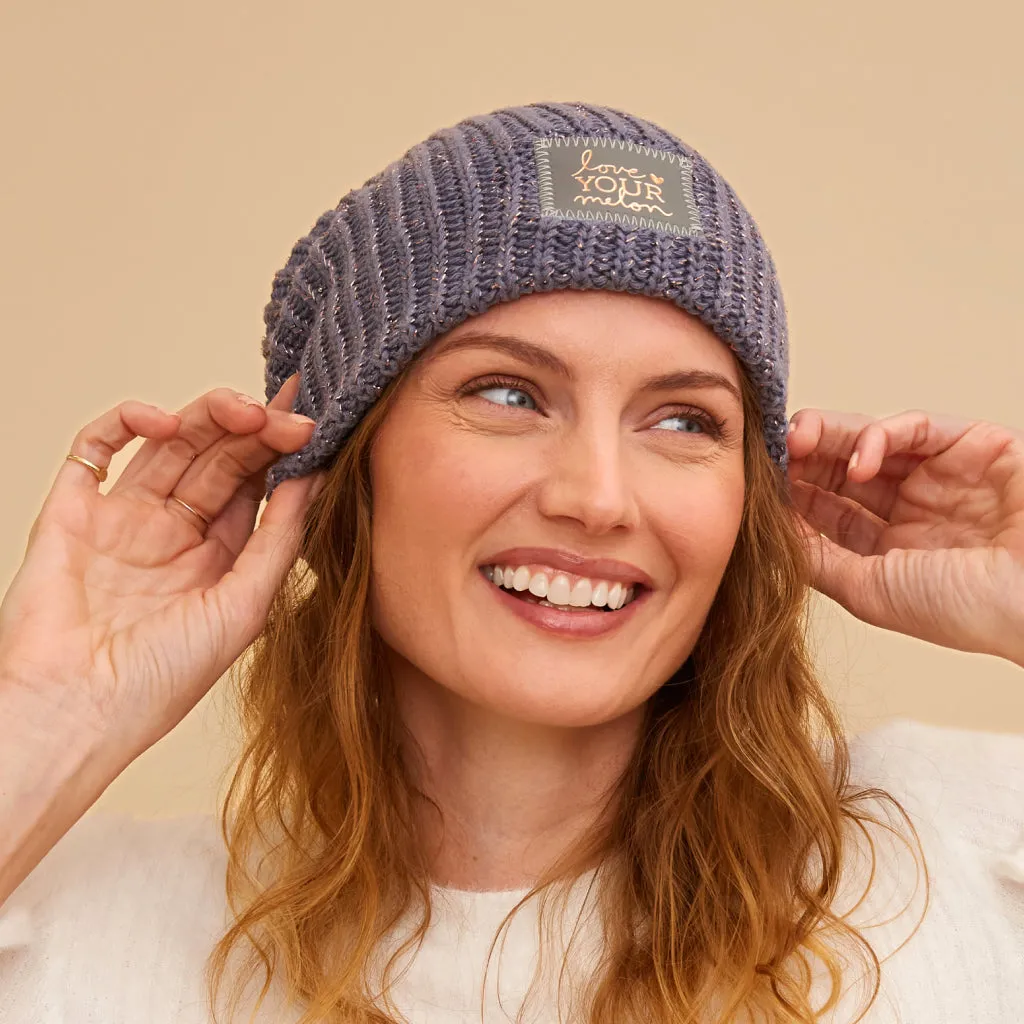 Light Charcoal and Rose Gold Metallic Speckled Beanie