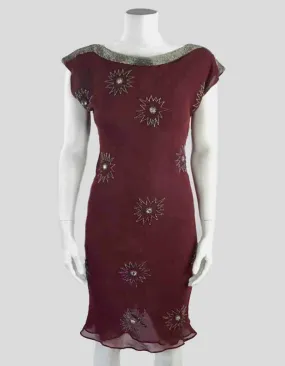 Nicholas K Sleeveless Burgundy Evening Dress With Embellished Bayou Neckline Size Small