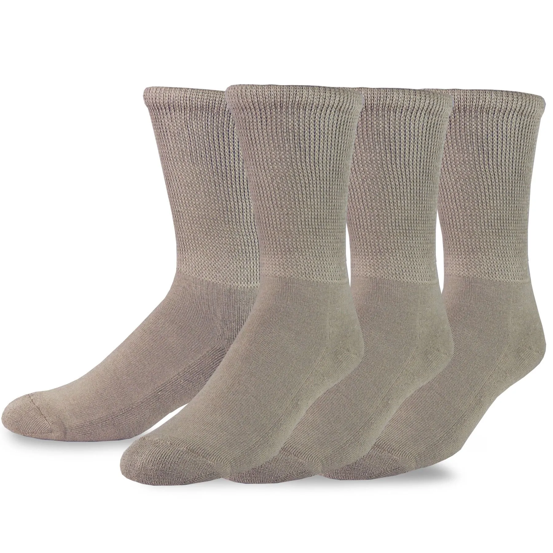 TeeHee Socks Men's Diabetic Bamboo Crew Taupe 3-Pack (51012)