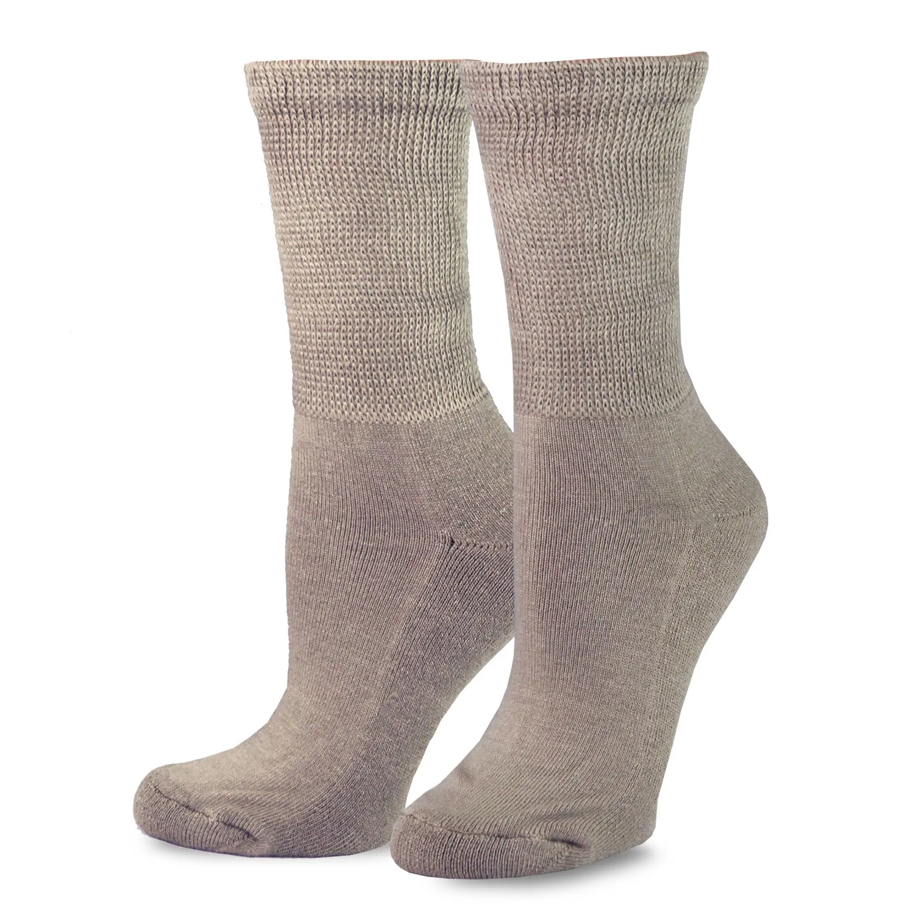 TeeHee Socks Men's Diabetic Bamboo Crew Taupe 3-Pack (51012)