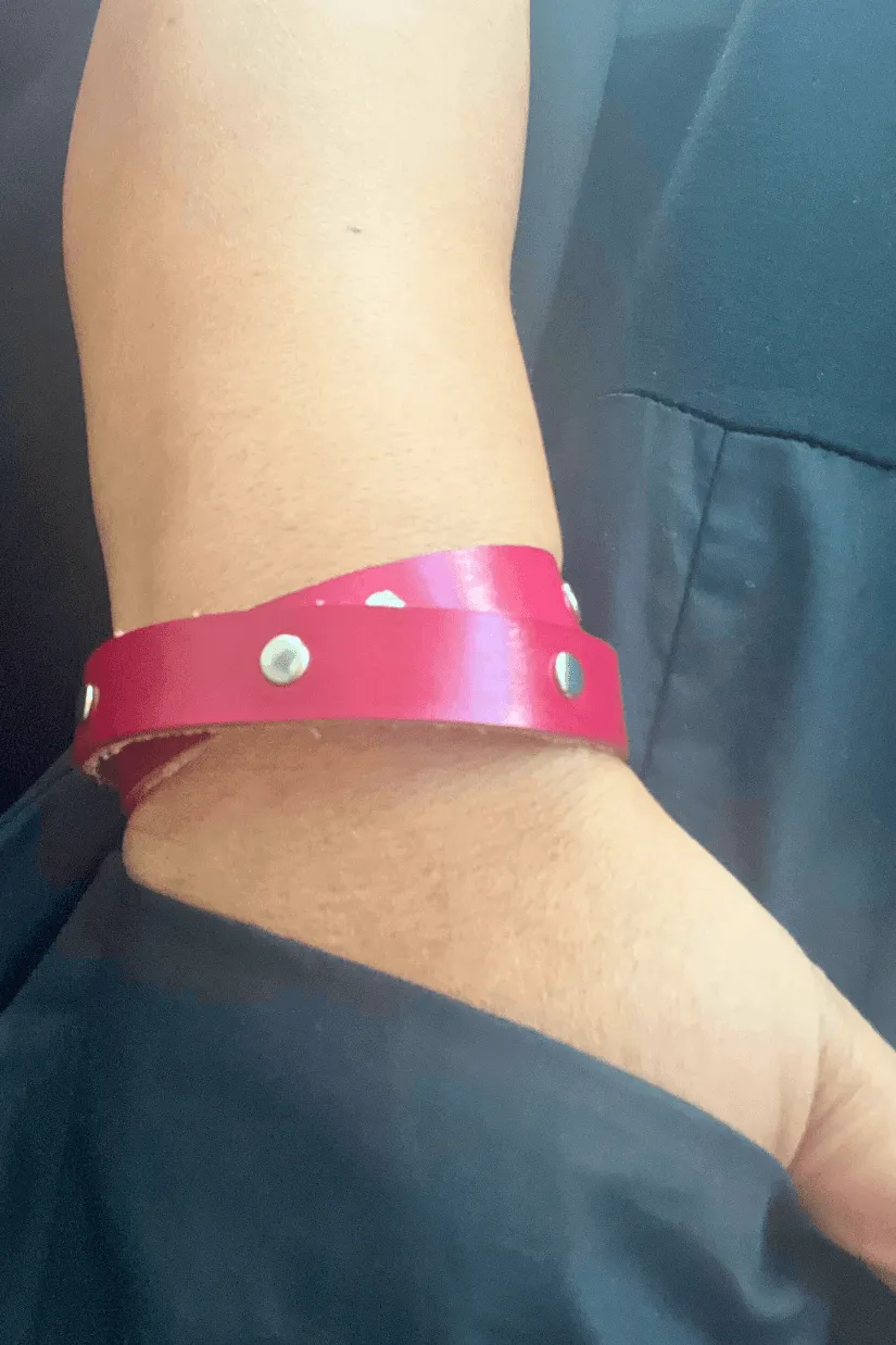 Wrap Studded Leather Bracelet in Red
